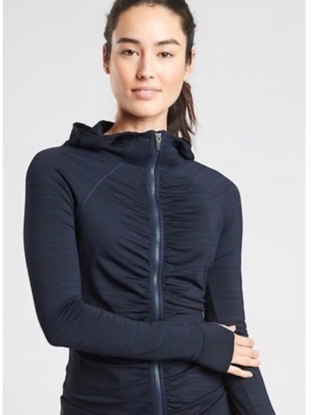 Athleta Pacifica Crosscurrent Ruched Hoodie Zip Up Jacket